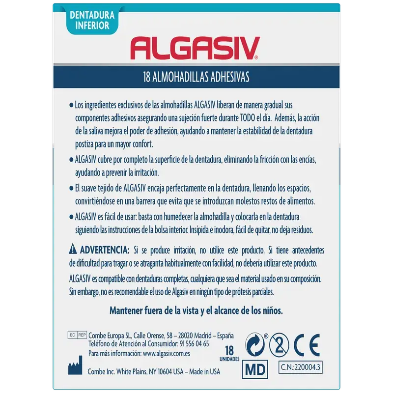 Algasiv Inferior Almohadillas 18 unidades