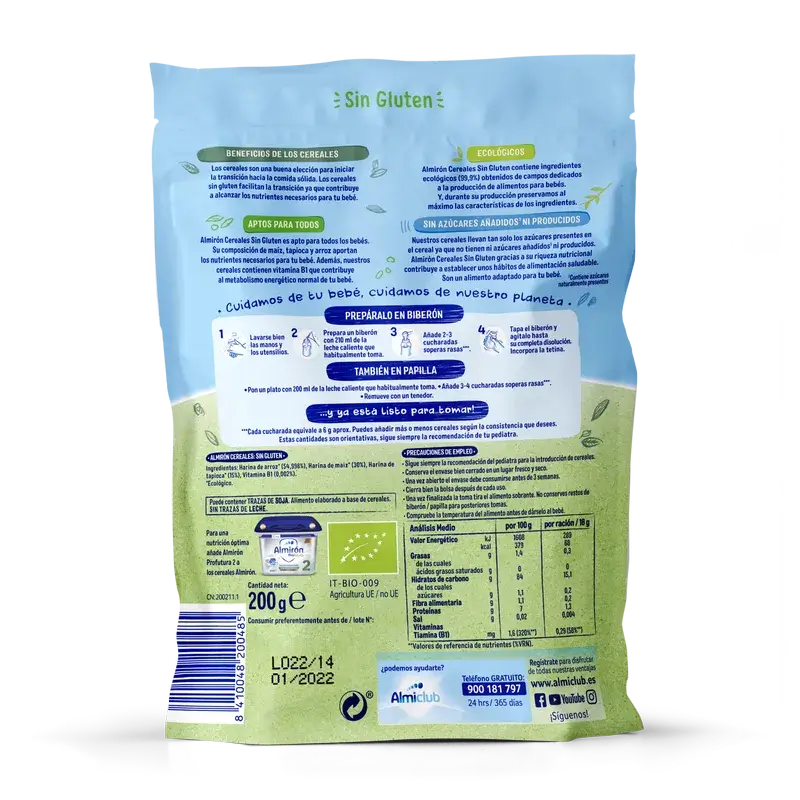Almirón Cereales Ecológicos Sin Gluten, 200g