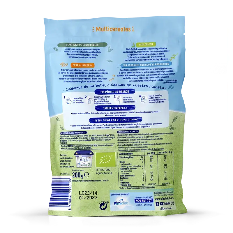 Almirón Cereales Infantiles Ecológicos Multicereales, 200g