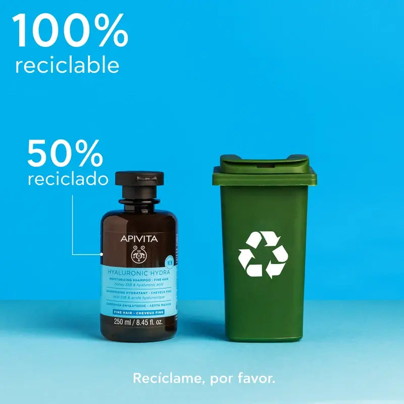 Apivita Hyaluronic Hydra Champú Hidratante Cabello Fino, 250 Ml