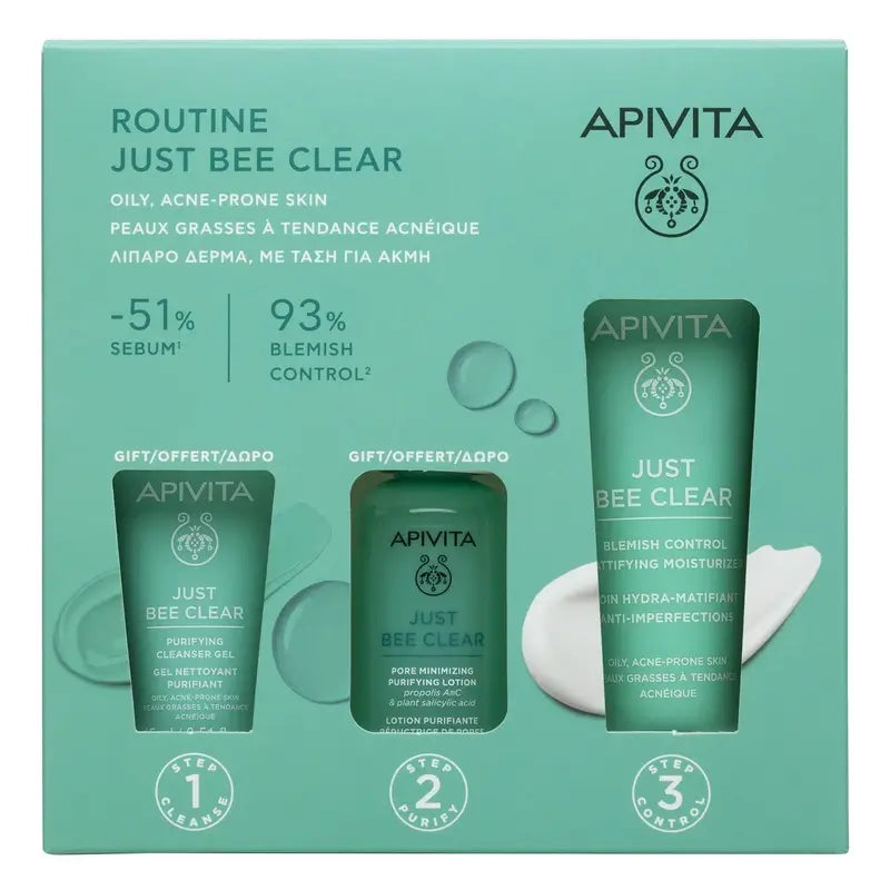 Apivita Just Bee Clear + Gel Limpiador 15Ml + Loción Purificante 50Ml