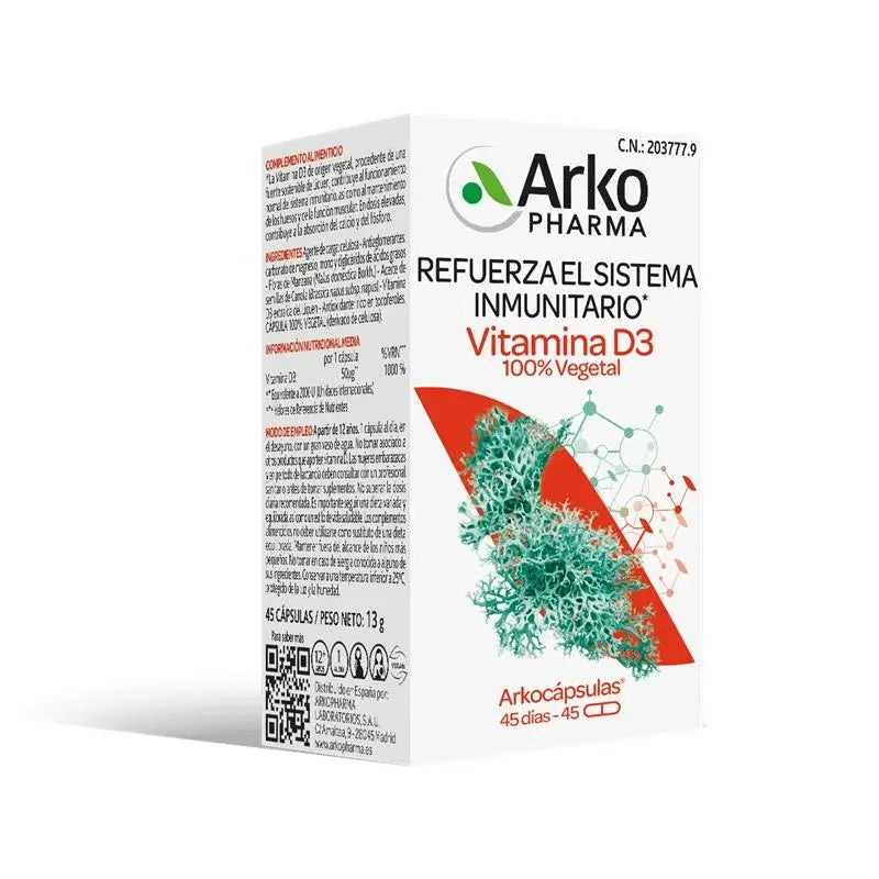 Arkocápsulas Vitamina D3 100% Vegetal 45 Cápsulas Arkopharma