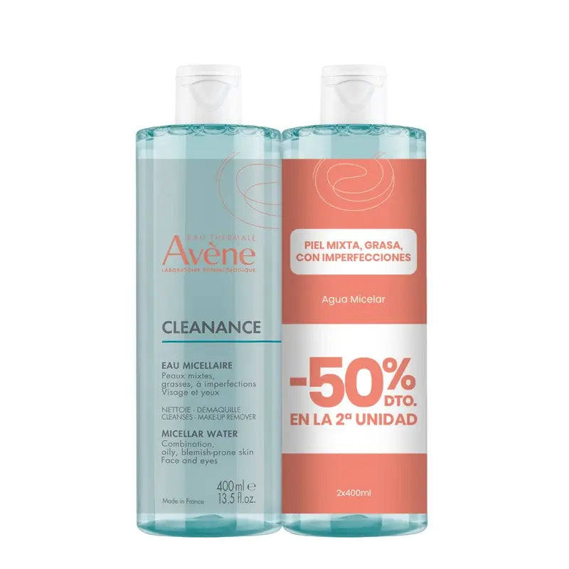 Avène Duo Cleanance Agua Micelar Desmaquillante, 400 ml 50% en 2ª Unidad