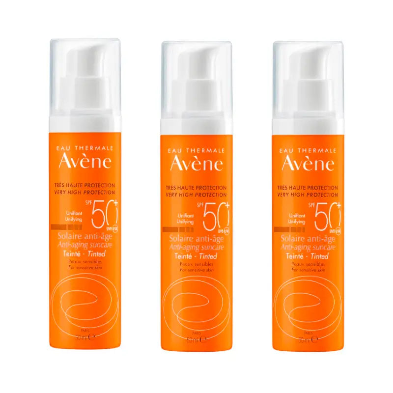 Avene Solar Anti-Edad Spf 50+ Protector Facial Con Color, 3 x 50 ml