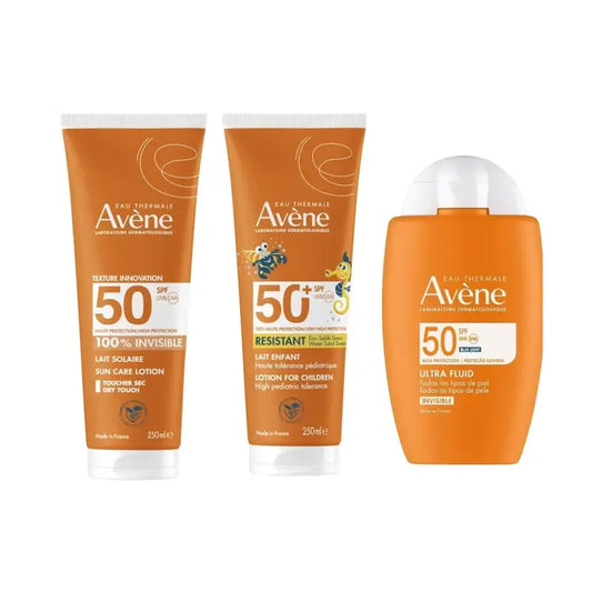 Avene Ultra Fluido Invisible Spf50 50 Ml + Leche Invisible Spf 50 250 Ml + Leche Spf 50+ Niños 250 Ml