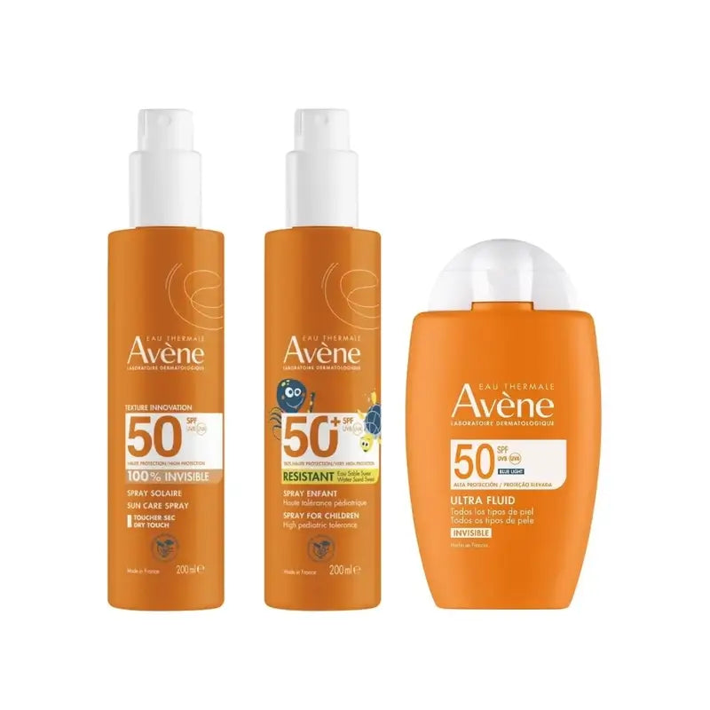 Avene Ultra Fluido Invisible Spf50 50 Ml + Spray Invisible Spf 50 200 Ml + Spray Spf 50+ Niños 200 Ml