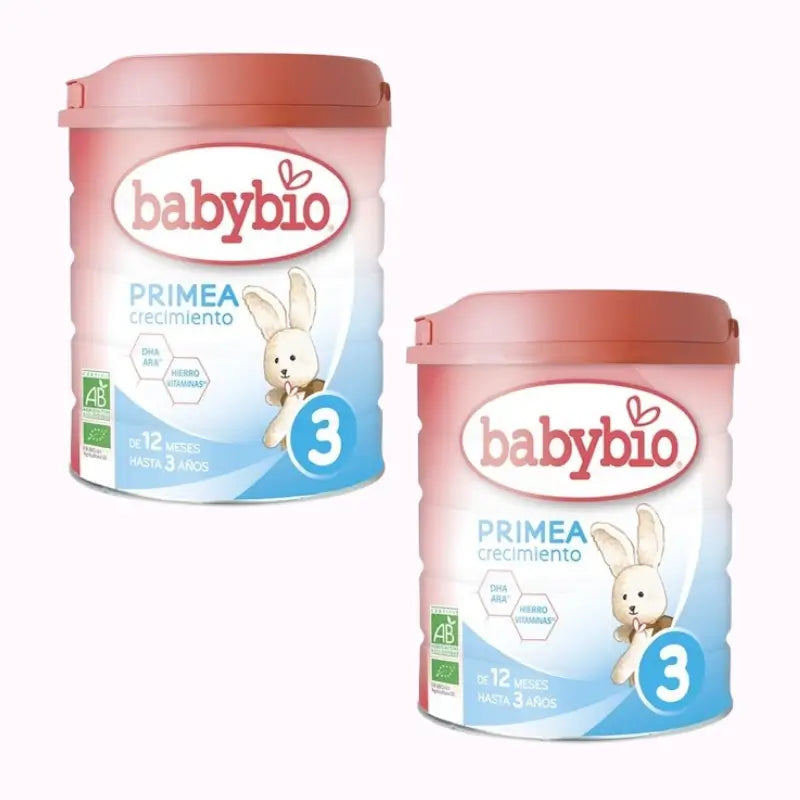 Babybio Primea 3 Leche de Vaca Crecimiento 12-36 Meses, Pack 2 x 800 gr