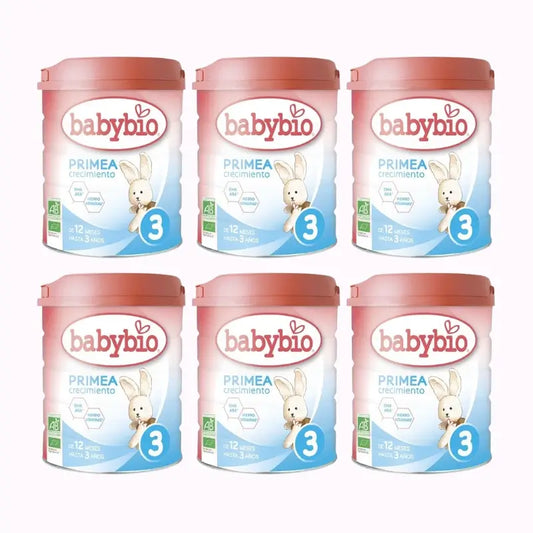 Babybio Primea 3 Leche de Vaca Crecimiento 12-36 Meses, Pack 6 x 800 gr