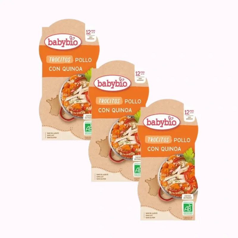 Babybio Menu de Dia Trocitos Pollo Quinoa, Pack 3 x 2X200 gr