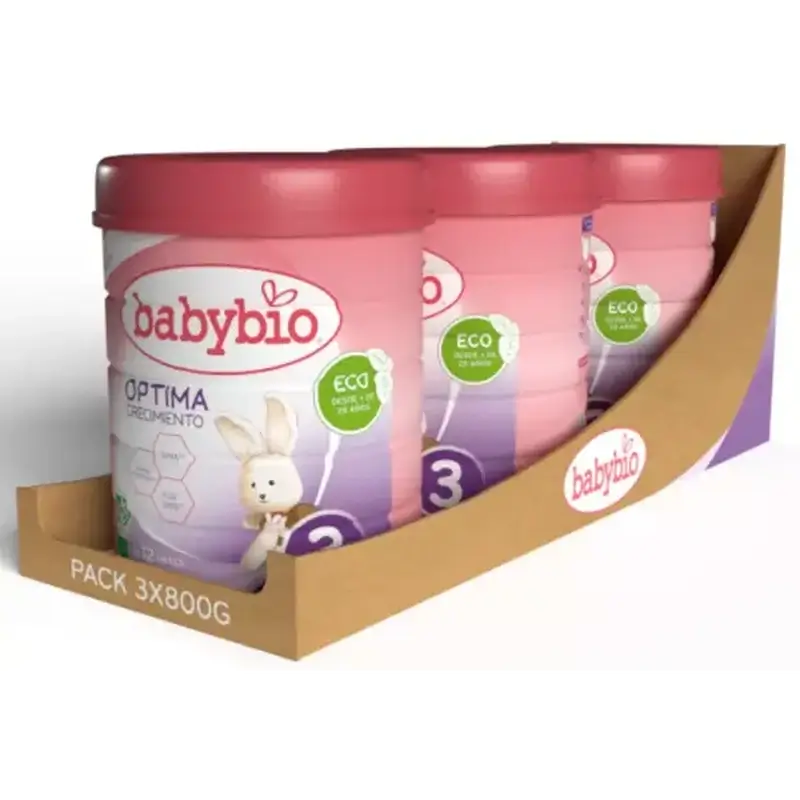 Babybio Optima 3 Leche de Vaca 12-36 Meses, Pack 3 x 800 gr