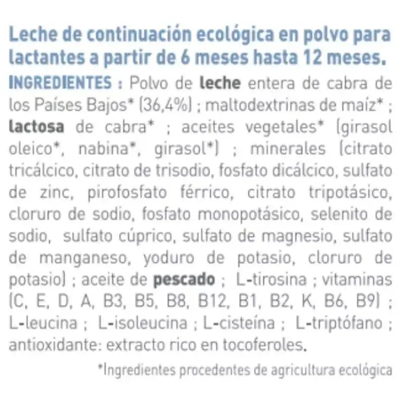 Babybio Caprea 2 Leche de Cabra 6-12 Meses, Pack 12 x 800 gr
