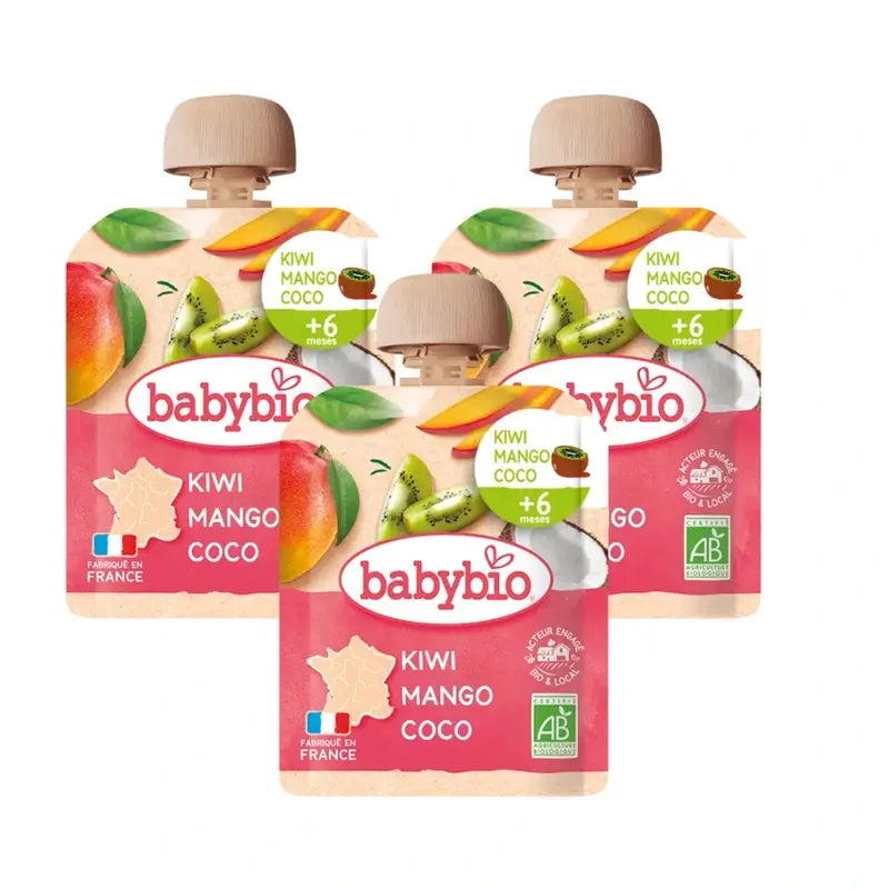 Babybio Pouch Kiwi Mango Coco, Pack 3 x 90 gr