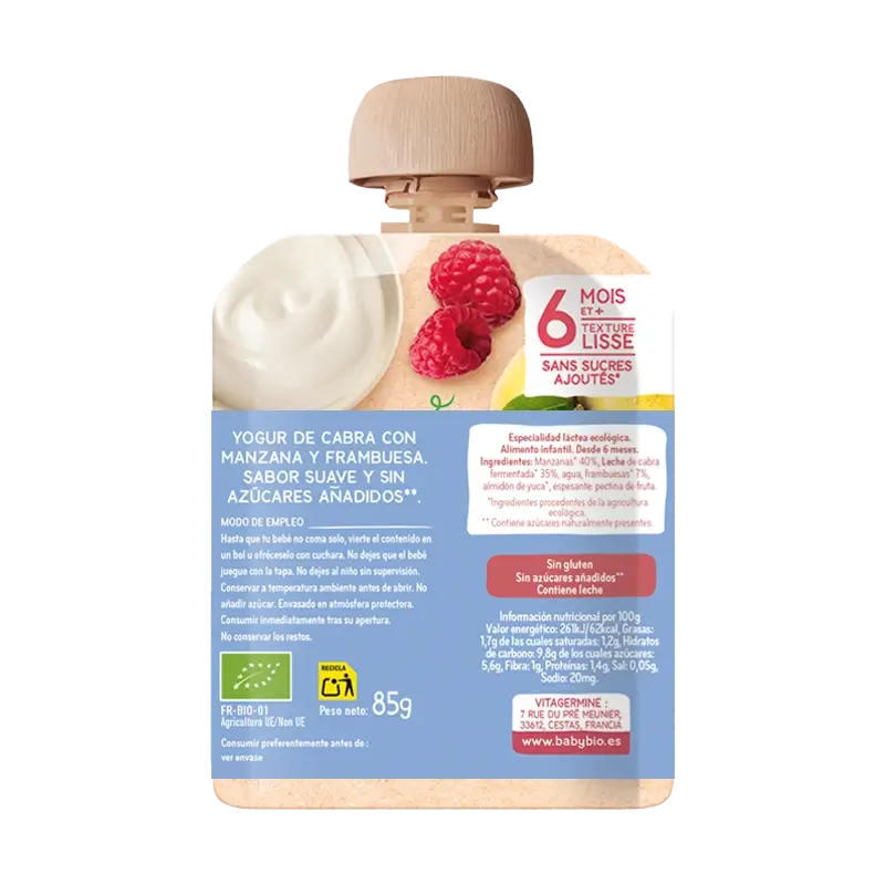 Babybio Pouche Yogur De Cabra, Manzana Y Frambuesa, 85 g