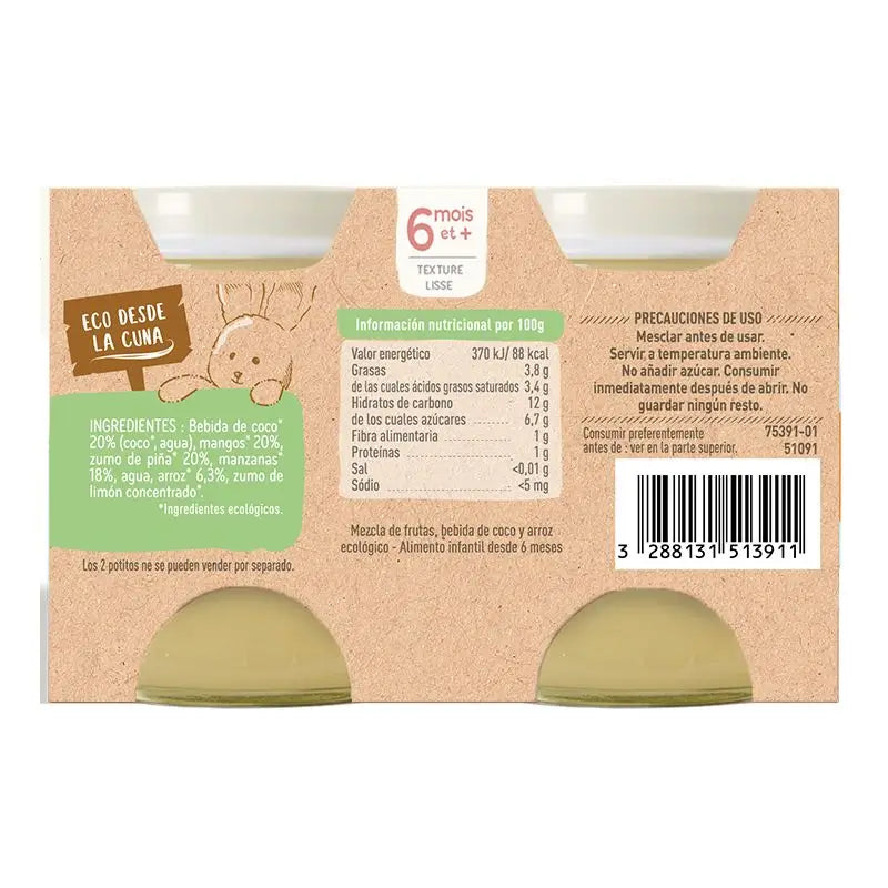 Babybio Yogur Coco Mango Piña Y Manzana - 2X130 gr