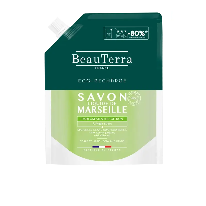 Beauterra Higiene Corporal Refill Jabón De Marsella Menta-Limón 900 Ml