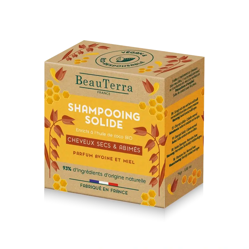 Beauterra Sólida Champú Sólido De Avena Y Miel (Cabello Seco) , 75 gr
