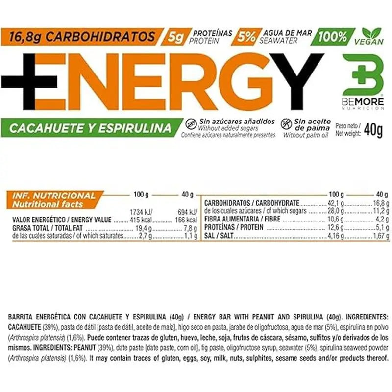 Bemore Nutrición Barrita Energética+ Energy Sabor Coco y Dátil Caja 18 unidades