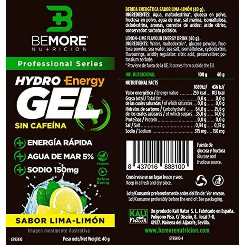 Bemore Nutrición Hydro Gel + Energy Sabor Lima-Limón Sin Cafeína