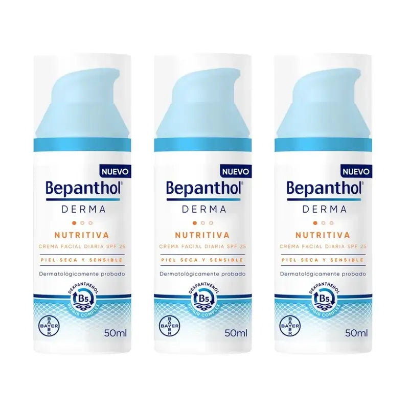 Bepanthol Derma Nutritiva Crema Facial Diaria Spf 25, 3X50 Ml