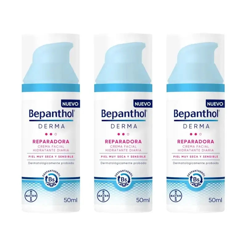 Bepanthol Derma Reparadora Crema Facial Hidratante Diaria, 3X50 Ml