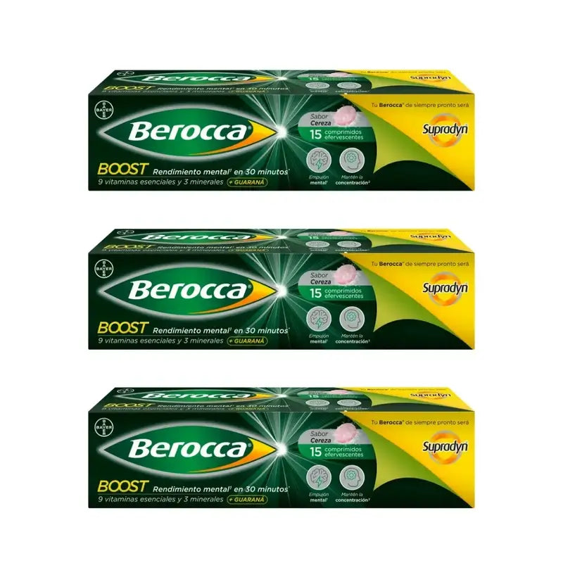Berocca Boost Magnesio, Vitaminas y Minerales con Guaraná, 3x15 Comprimidos Efervescentes