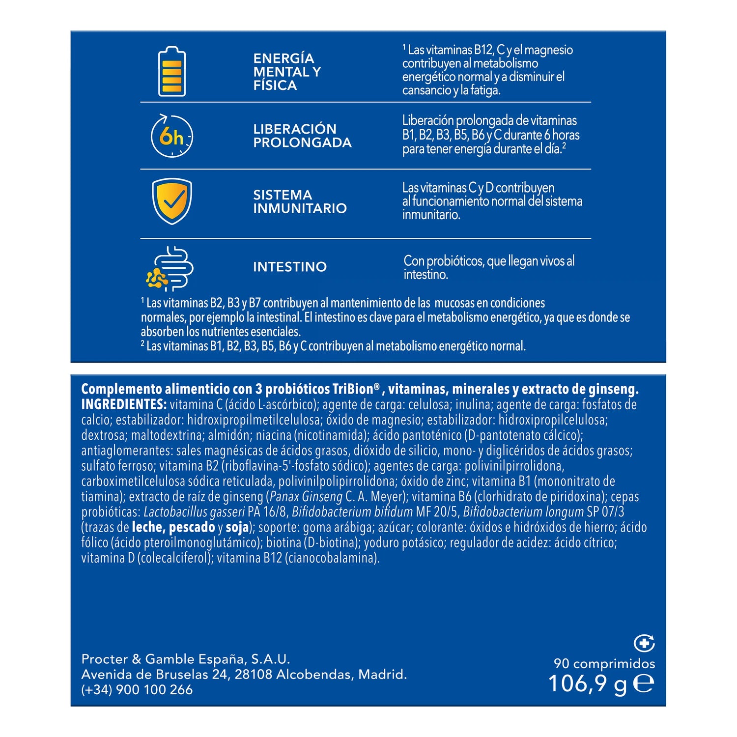 Bion3 Energy Comprimidos Multivitamínicos con Probióticos, Vitamina B12, C y Magnesio