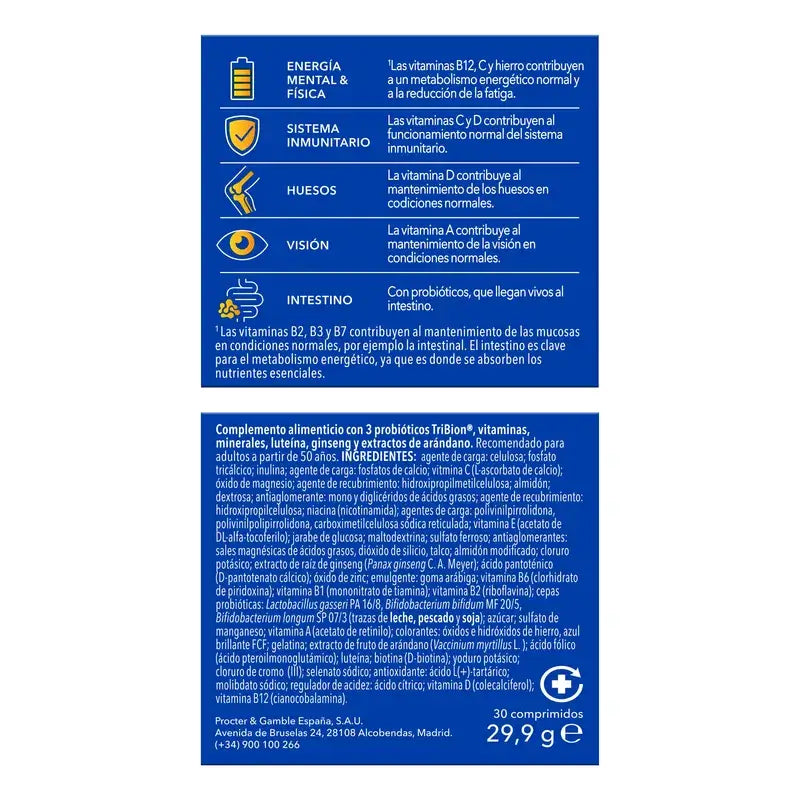 Bion3 Energy 50+ Multivitamínicos, 30 Comprimidos