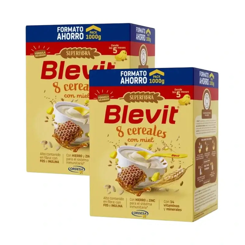 Blevit Alimentación Infantil Superfibra 8 Cereales Y Miel, 2X1000 Grs