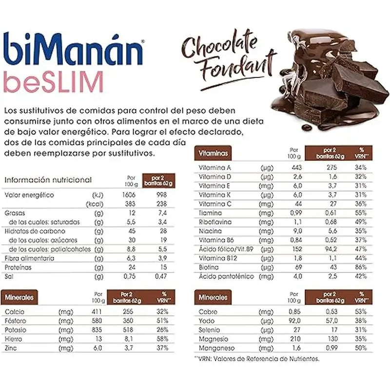 biManán Sustitutive Barritas de Chocolate Fondant 24 unidades