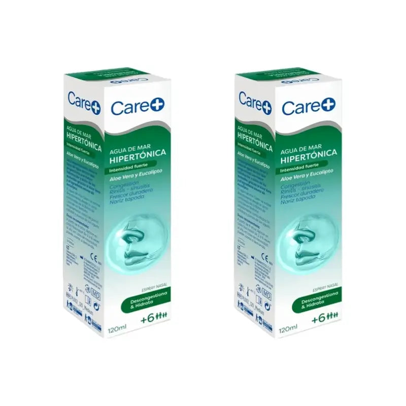 Care+ Agua De Mar Hipertónica Con Aloe Vera Y Eucalipto , 2x120 ml