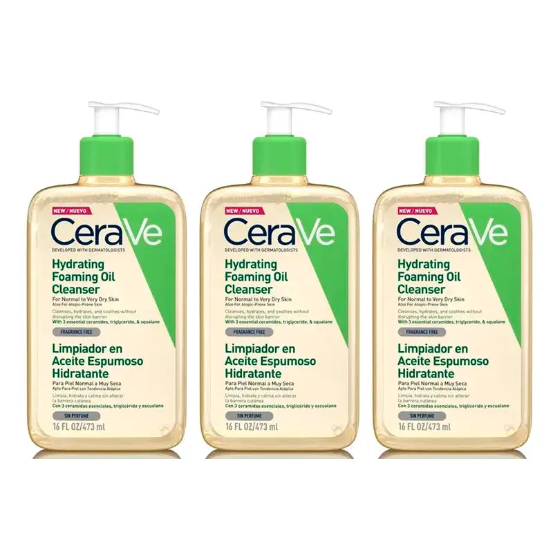 CeraVe Aceite Limpiador Espumoso Hidratante, Pack 3 x 473 ml