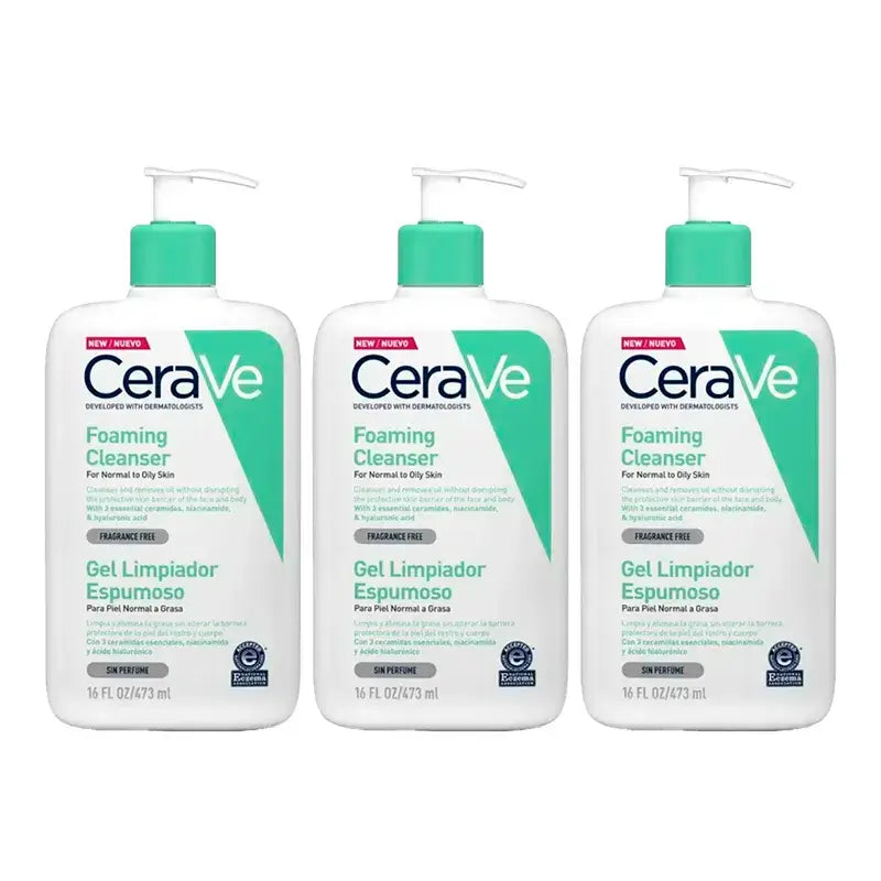 CeraVe Gel Limpiador Espumoso, Pack 3 x 473 ml