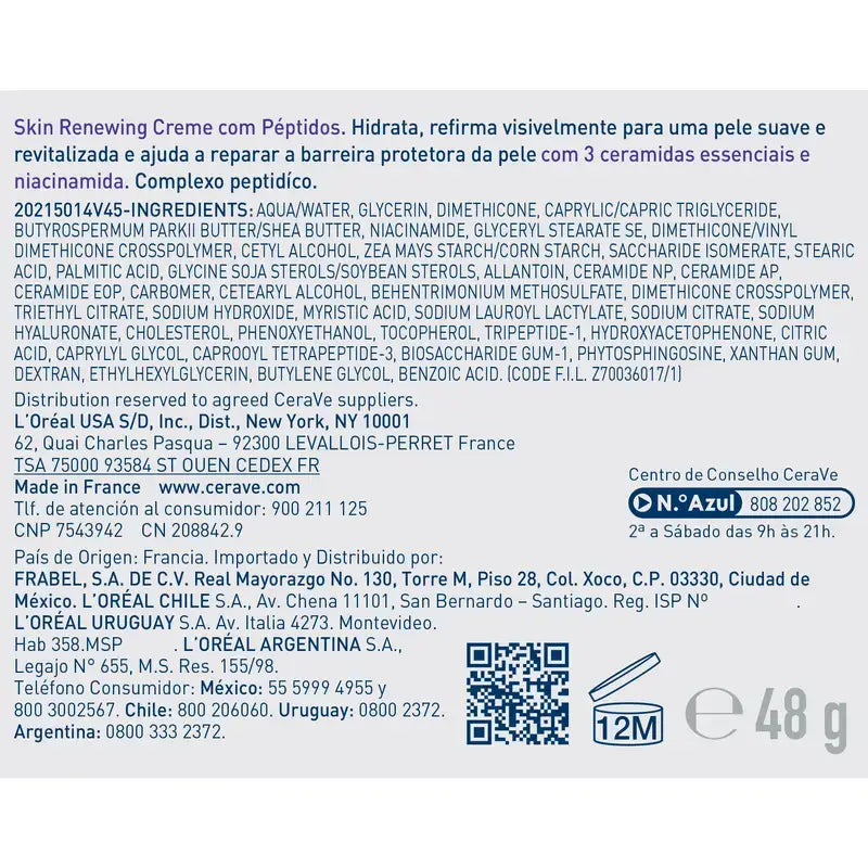 Cerave Skin Renewing Crema Con Péptidos , 48 ml