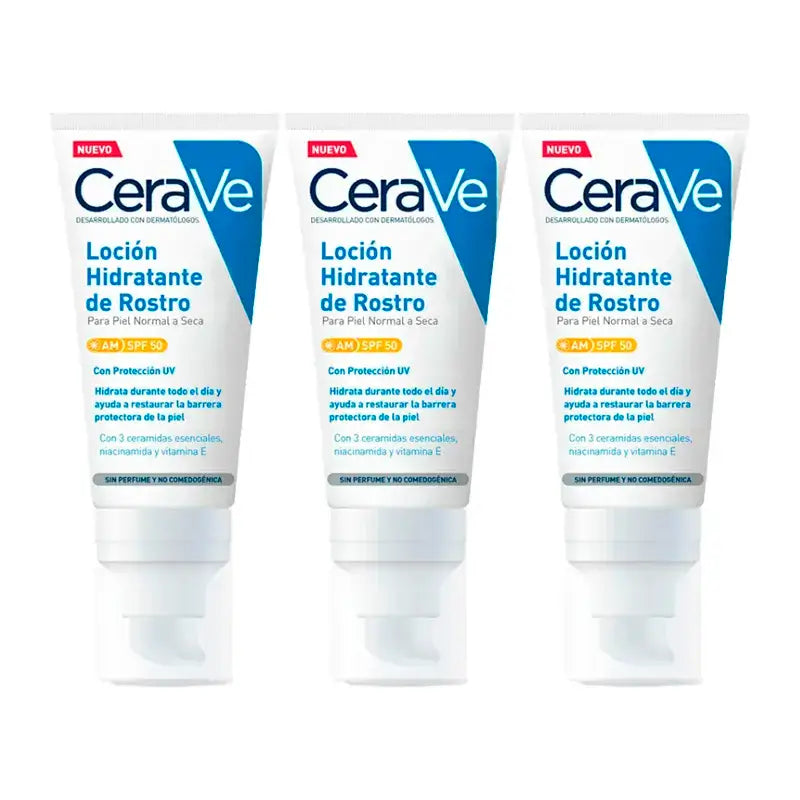 CeraVe Triplo Loción Hidratante Facial Spf 50, 3X52 Ml