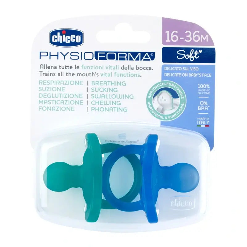 Chicco Chupete Physioforma Soft Azul 16-36M 2 Unidades