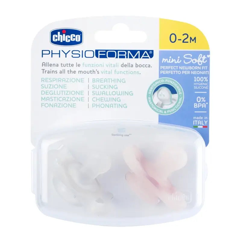 Chicco Chupete Physioforma Minisoft Rosa 0-2M 2 Unidades