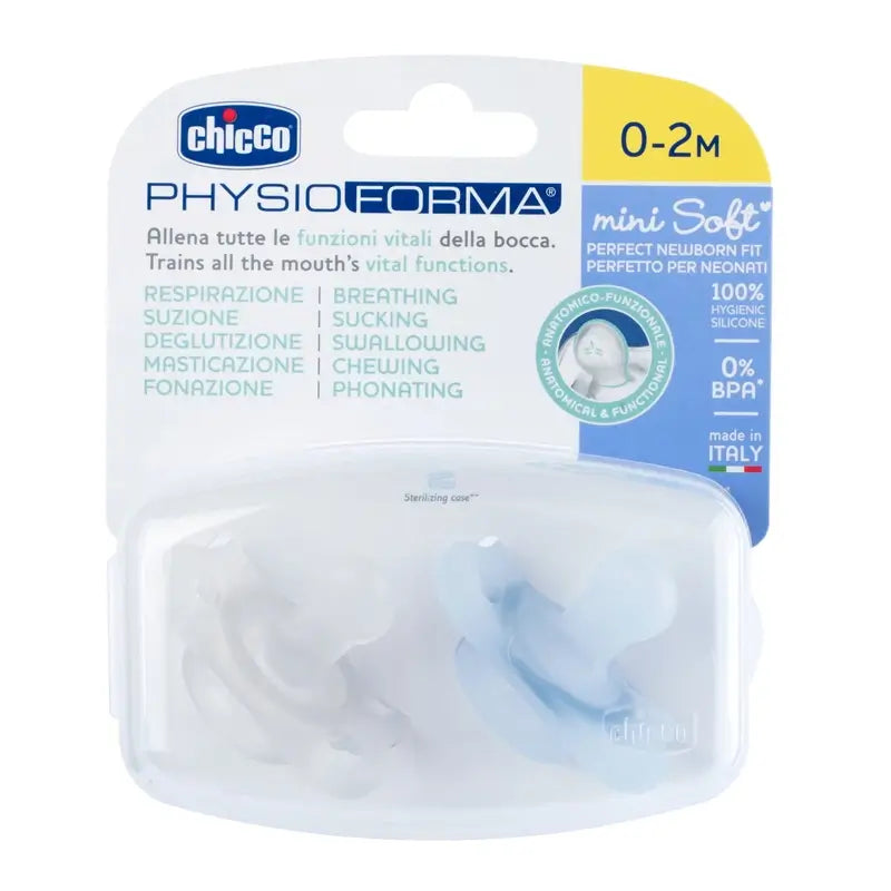 Chicco Chupete Physioforma Minisoft Azul 0-2M 2 Unidades