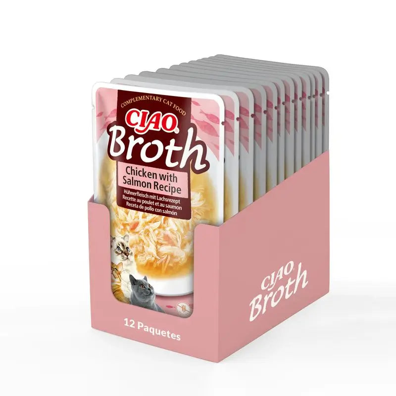 Churu Cat Broth Sopa Pollo Con Salmón En Sobre Para Gatos, 12 x 40gr