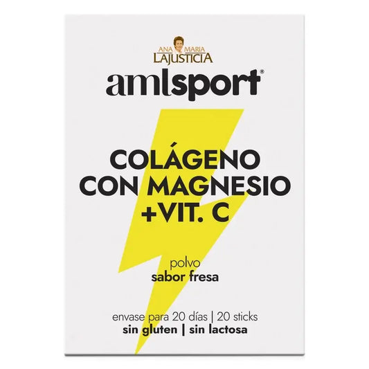 AML SPORT Colágeno con Magnesio + Vitamina C sabor fresa, 20 sticks