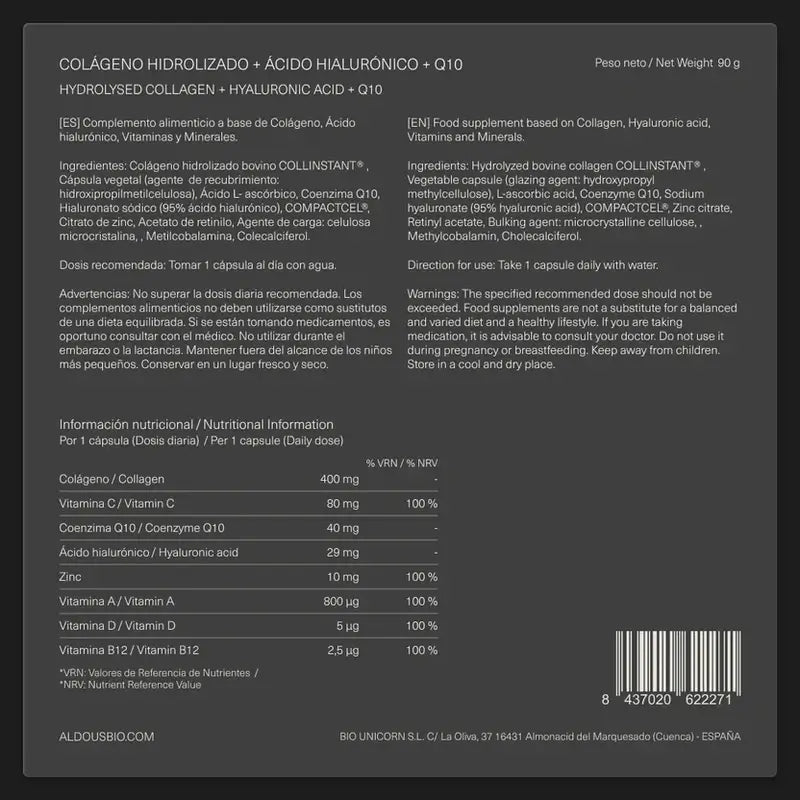 Aldous Labs Colágeno Hidrolizado Peptiplus | 750 mg | 120 cápsulas
