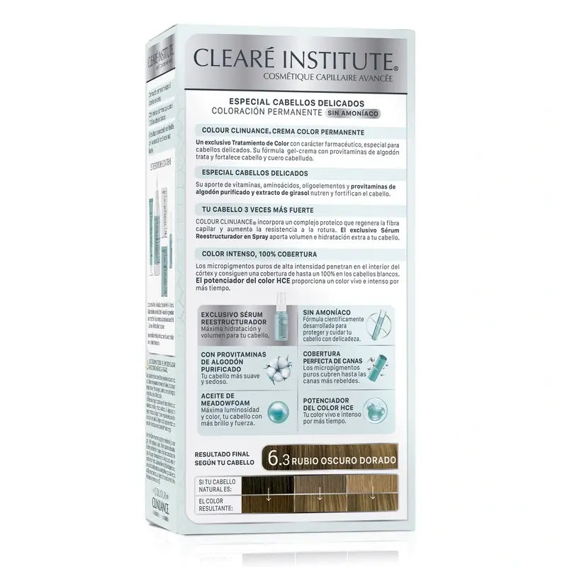 Clearé Institute Colour Clinuance Coloración Permanente Tinte Sin Amoníaco 6.3 Rubio Oscuro Dorado