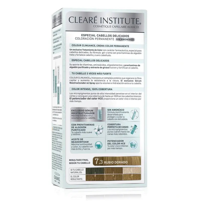Clearé Institute Colour Clinuance Coloración Permanente Tinte Sin Amoníaco 7.3 Rubio Dorado