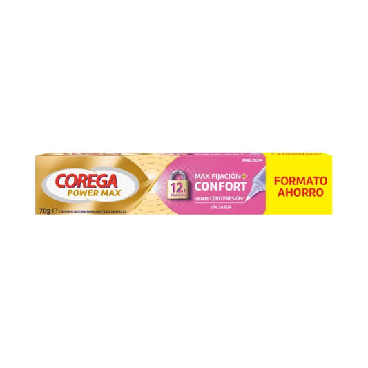 Corega Max Fijación + Confort Crema Fijadora para Prótesis Dentales, 70 gr