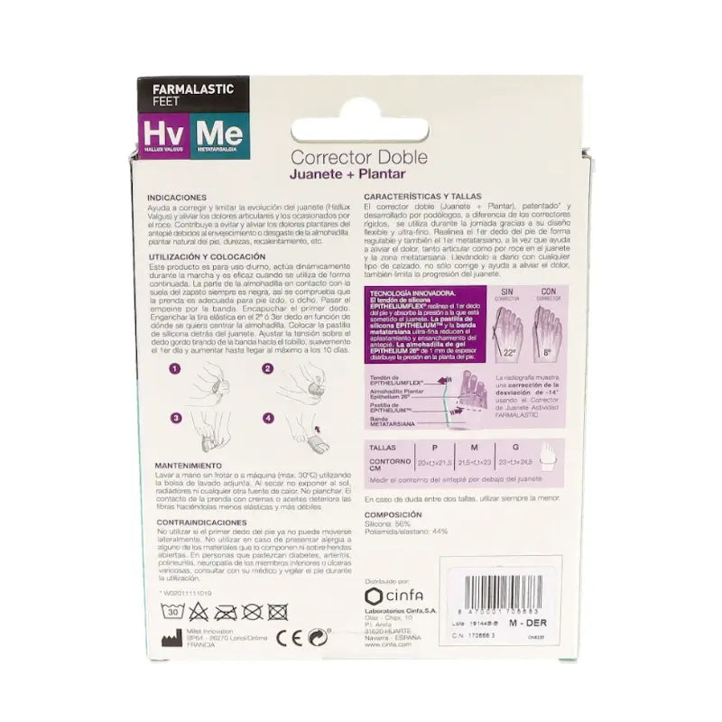 Farmalastic Corrector Doble Juanetes Y Plantar Pie Derecho, Talla Mediana