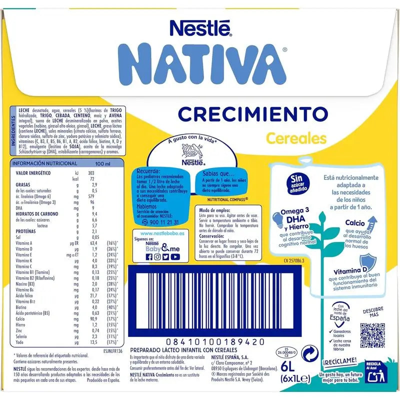 Nestlé Nativa Crecimiento 3 Cereales, 1L