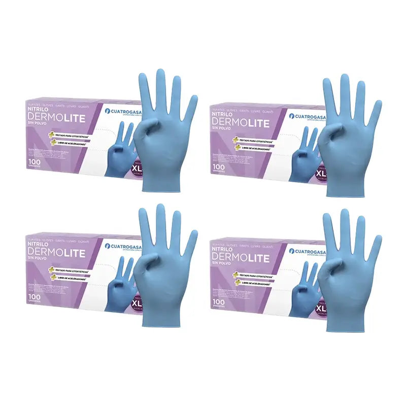 Cuatrogasa Cuatrogasa Guantes Nitrilo Dermolite Sin Polvo Azul Talla Xl, 4X100 Unidades