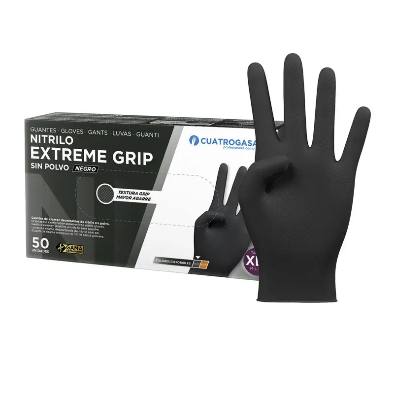 Cuatrogasa Guante Nitrilo Extreme Grip Negro Xl Negro, 50 unidades