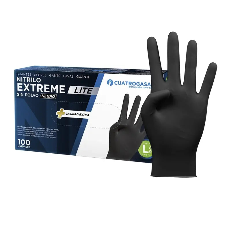 Cuatrogasa Guante Nitrilo Extreme Lite Negro L, 100 unidades