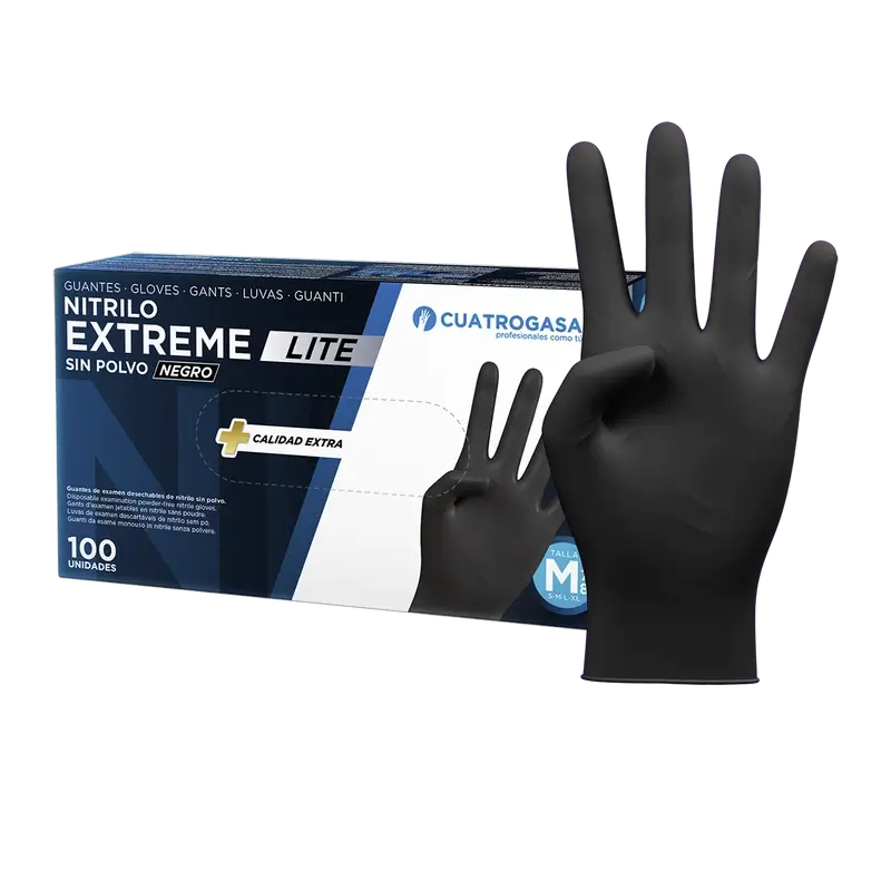 Cuatrogasa Guante Nitrilo Extreme Lite Negro M, 100 unidades