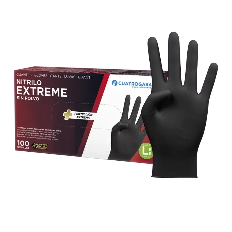 Cuatrogasa Guante Nitrilo Extreme Negro L, 100 unidades